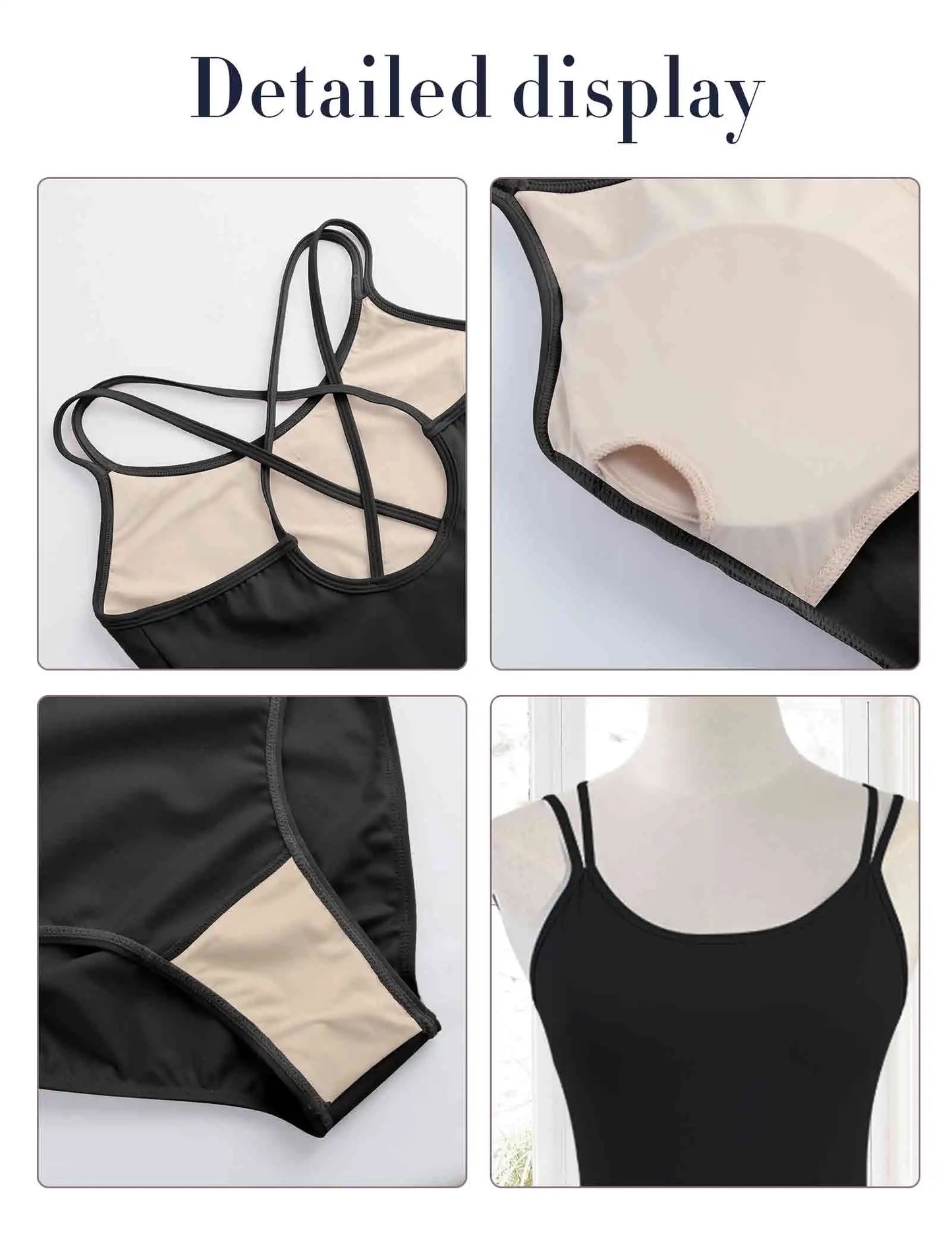 Women Double Camisole Ballet Leotards Black Gymnastic
