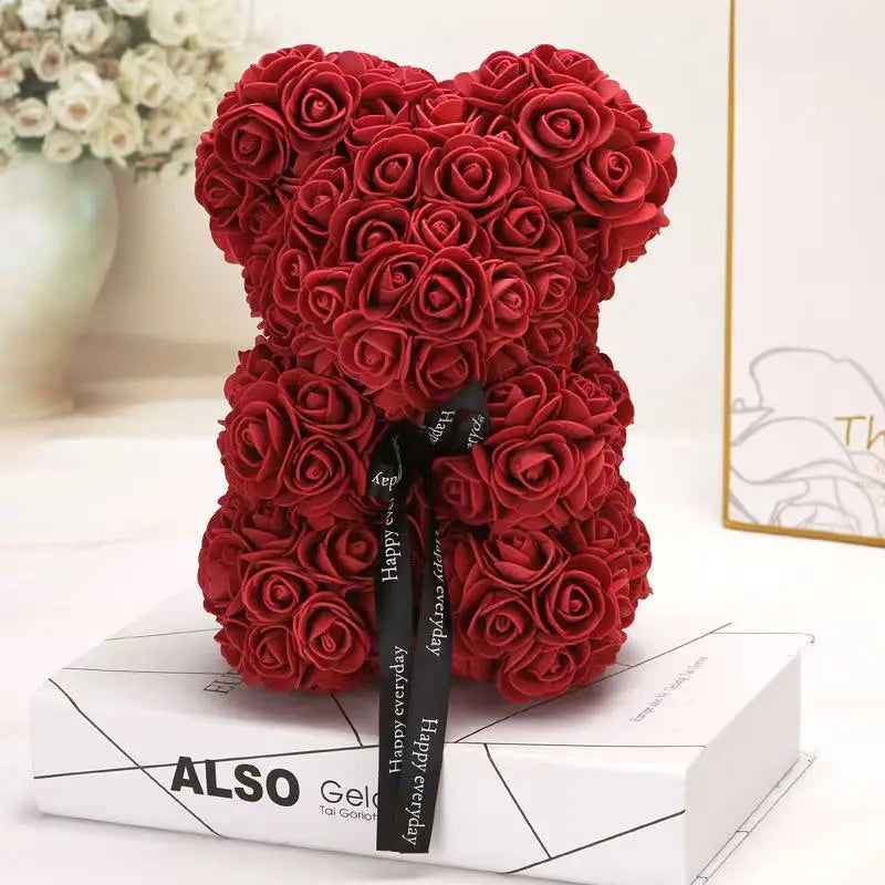 25cm Artificial Teddy Rose Flower Bear with Box Romantic