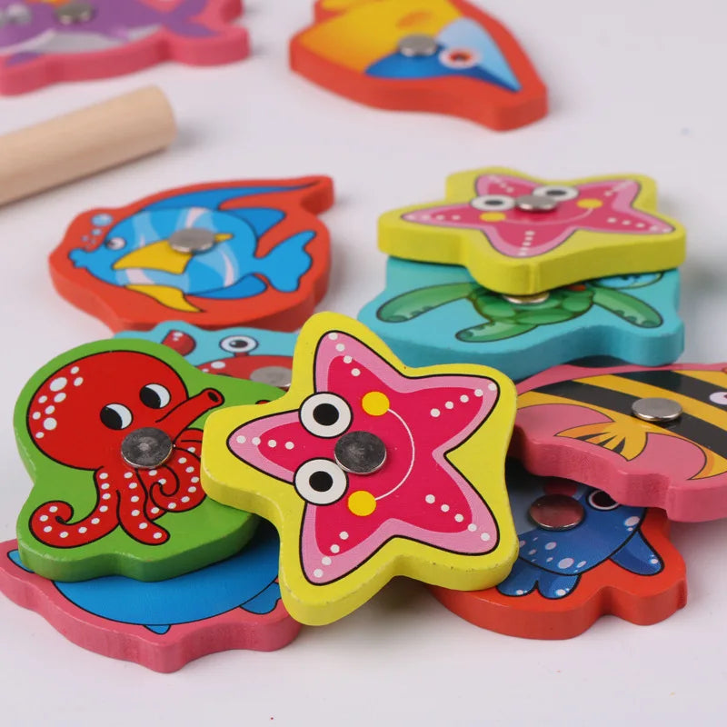 Montessori Wooden Magnetic Fishing Game Magnet Fish Catching