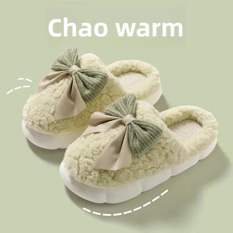 Women's thick-soled plush slippers for indoor outdoor use, non-slip warm fuzzy house shoes with soft fleece, slippers daily wear