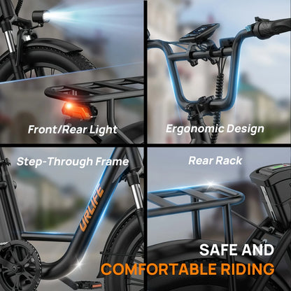 URLIFE 1000W E20 Electric Bike | 48V 13Ah Removable Battery, 20MPH,