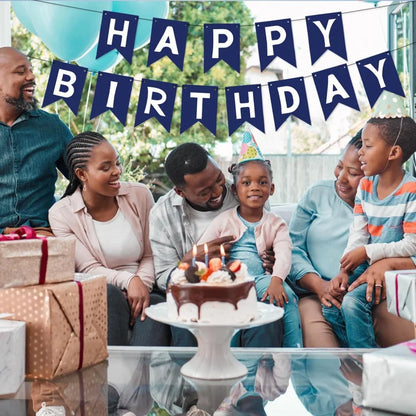 Navy Blue Happy Birthday Banner - Blue Sign