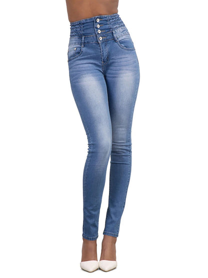 Women Narrow Straight Leg Slim Wrap Hips Jeans Lady Vintage