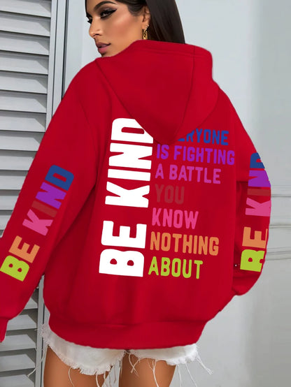Be Kind Hoodies Women Letter Prints Winter Fleece Warm