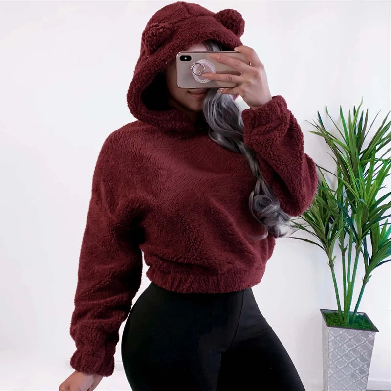 Winter Korean Fashion Bear Ears Cute Loose Hoodi\y