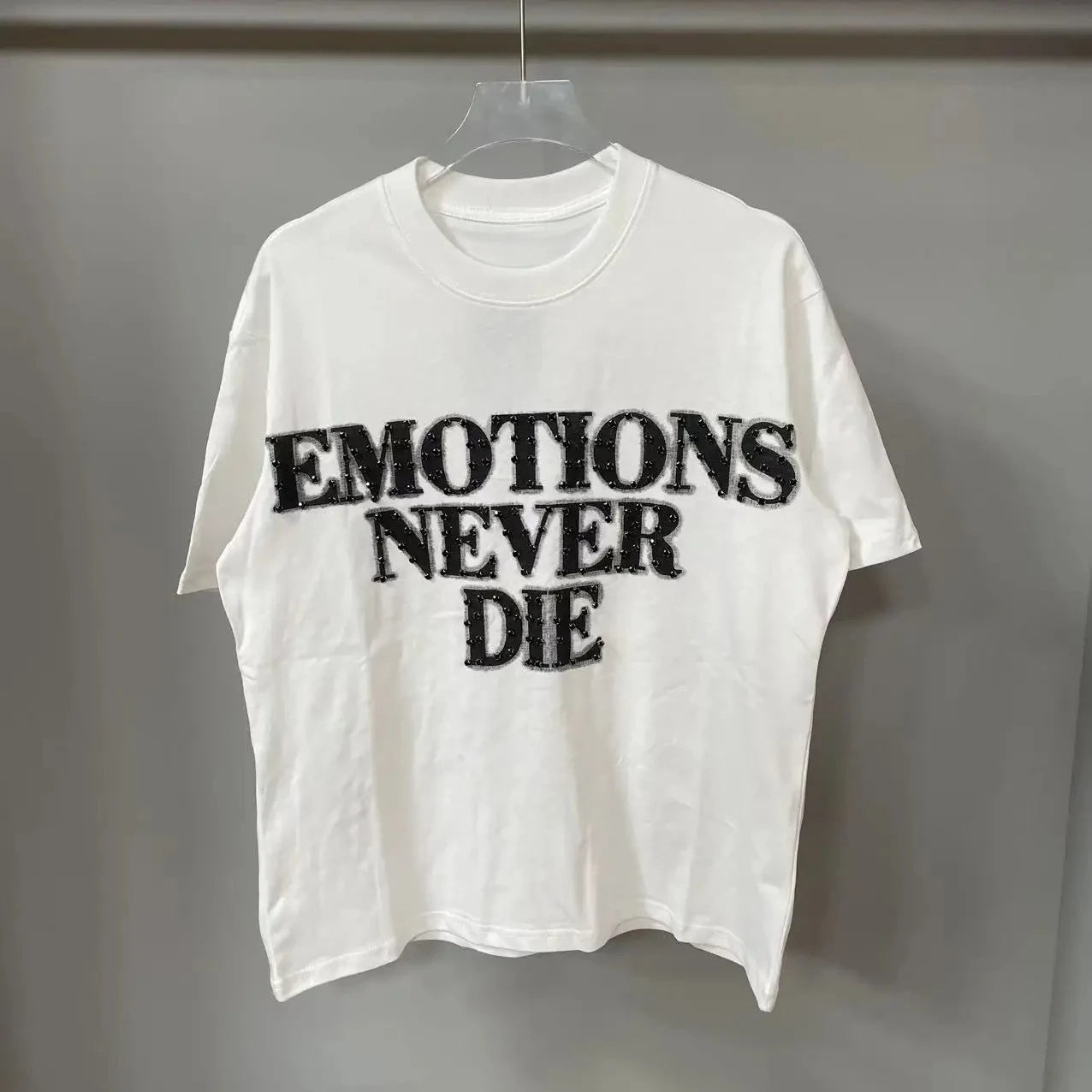 New Summer Letter Rhinestone Short Sleeve Black Men's T-Shirt