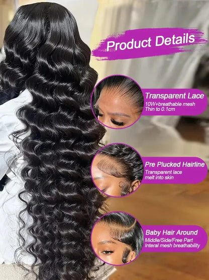30 40 Inch Loose Deep Wave 13x6 HD Lace Front Human Hair