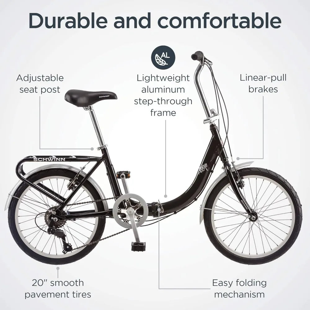 Loop Folding Bike, Black, Titanium or White, 20 Inch Bike for Adults