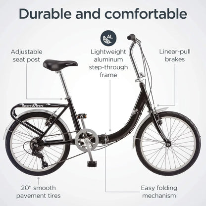 Loop Folding Bike, Black, Titanium or White, 20 Inch Bike for Adults