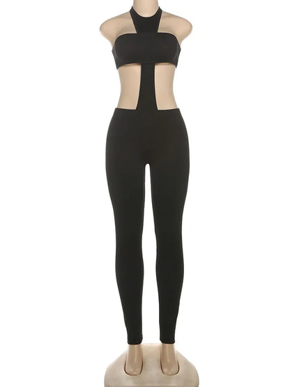 kliou Cross Cut Halter Women Jumpsuits Unique Sex