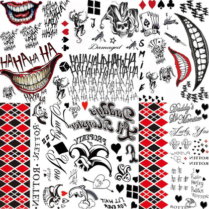 5 Sheets Crazy Joker Halloween Tattoos Evil Skull