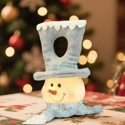 Christmas Lighted Blue Snowman Ornament Glowing