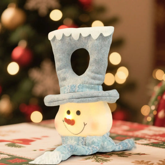 Christmas Lighted Blue Snowman Ornament Glowing