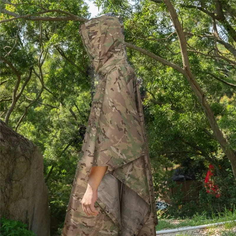 Man Military Impermeable Zipper Camo Raincoat