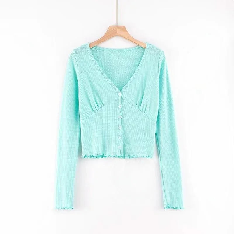 Slim Fit Women's Long Cardigan V-Ne Sweater Sexy T-irt