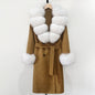 Wool Blends Coat Fashion Long Natural Warm Real Fox Fur Jacket
