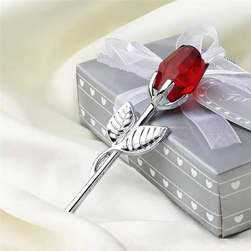 6 Colors Crystal Glass Rose Flower Figurines Craft Valentine's