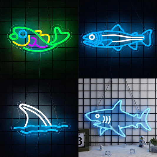 Fish Series Neon Sign For Wall Decor,Light Up Sign For Bedroom