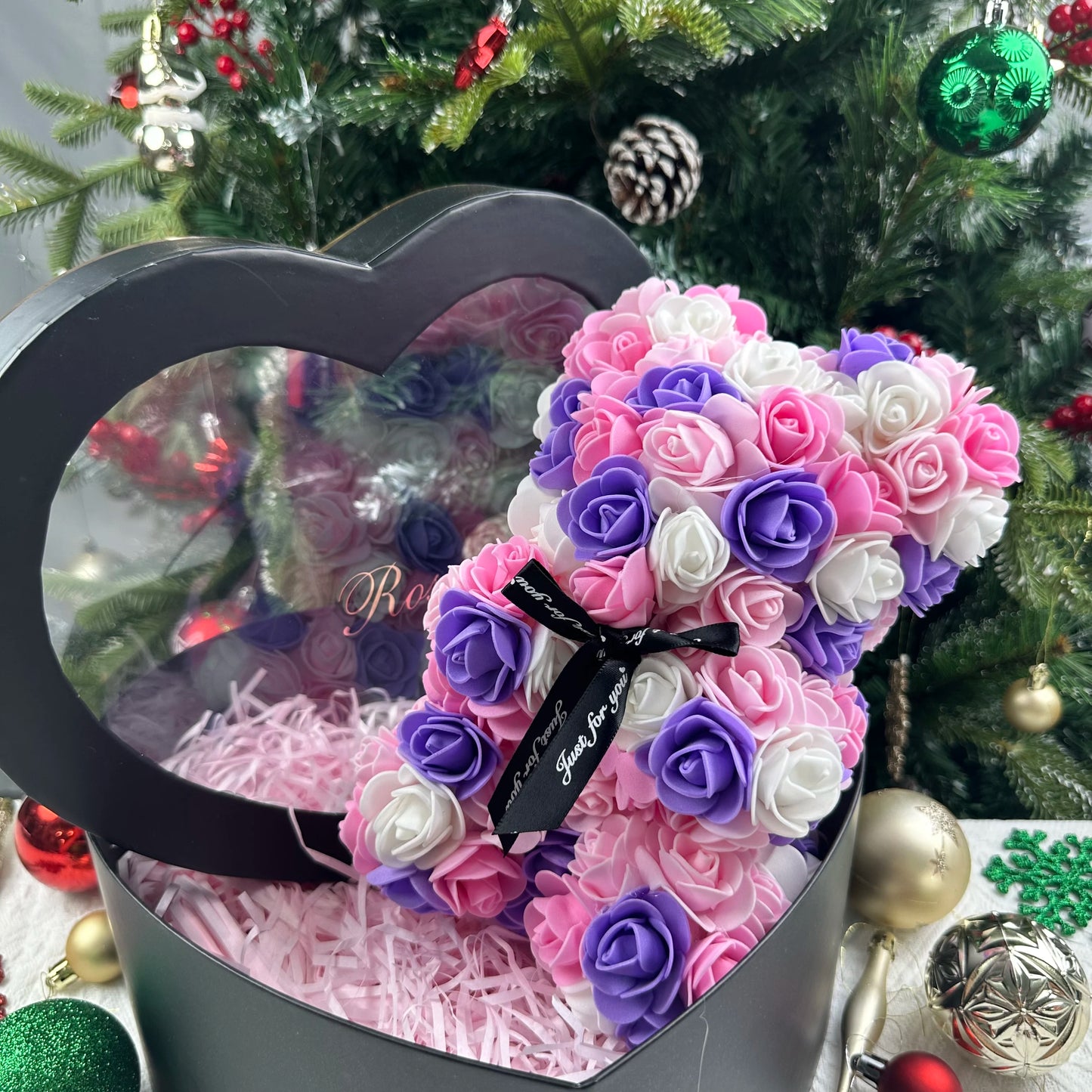 25cm Artificial Teddy Rose Flower Bear with Box Romantic