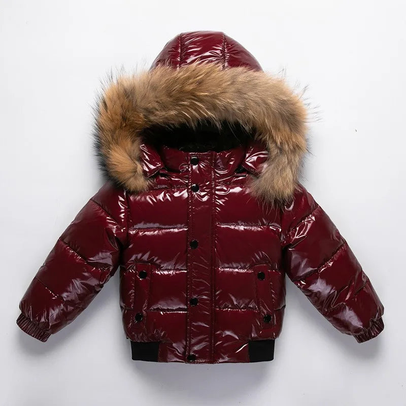 2025 Winter Toddler Boys Down Jacket Fur Waterproof