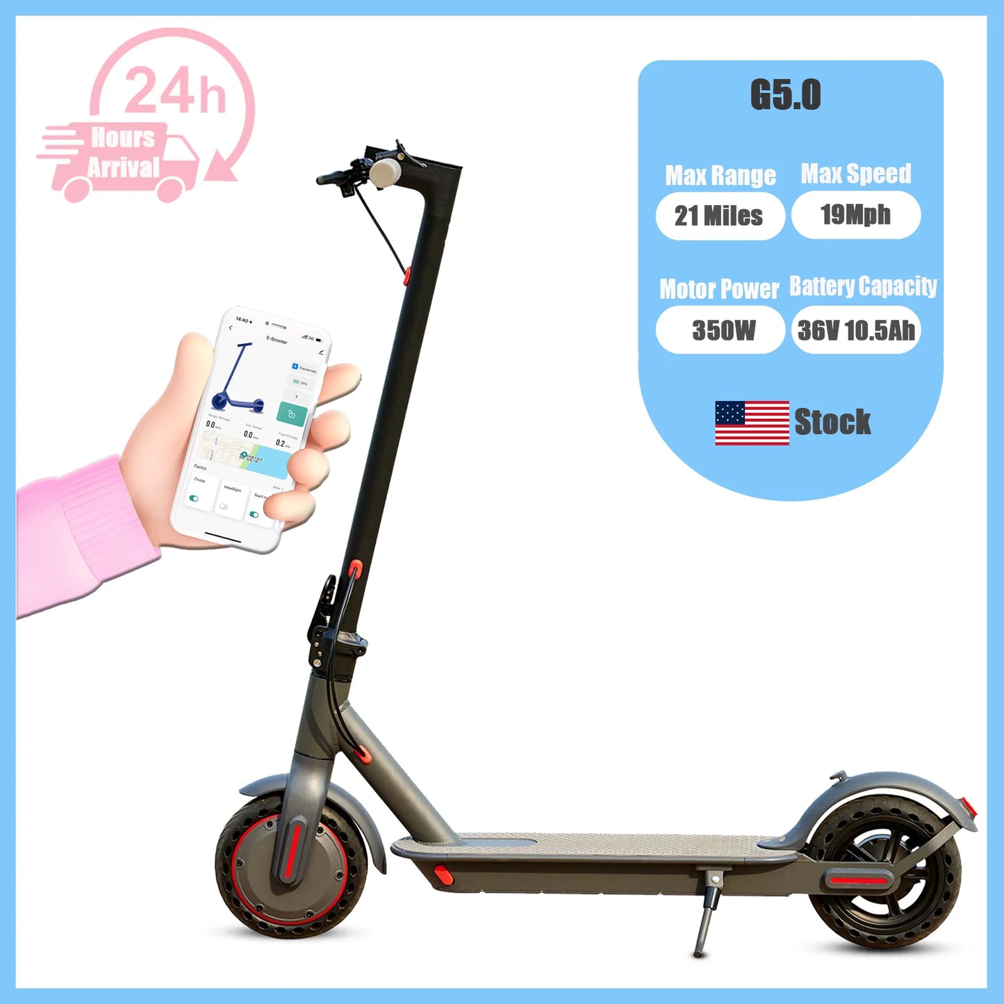 G5.0 Electric Scooter 36V 10.5AH High Capacity Battery 21Miles