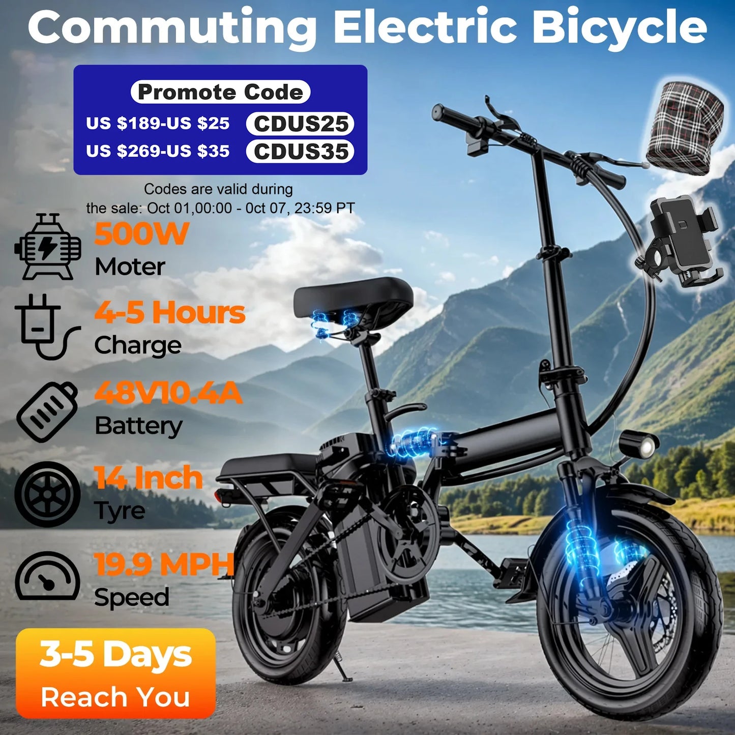 14-inch electric bike, easy to fold, adult commuter electric bike,
