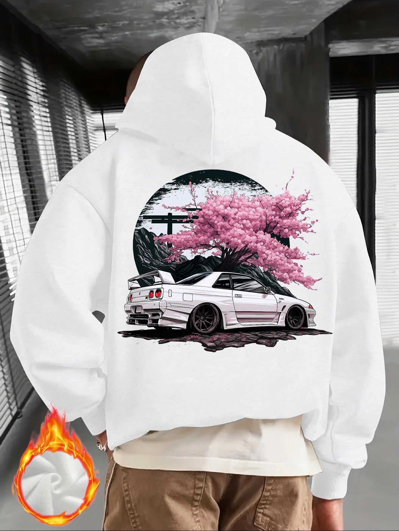 Men's Black Hoodie with White JDM Car