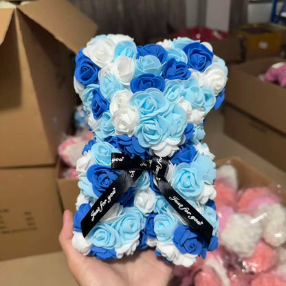 25cm Artificial Teddy Rose Flower Bear with Box Romantic