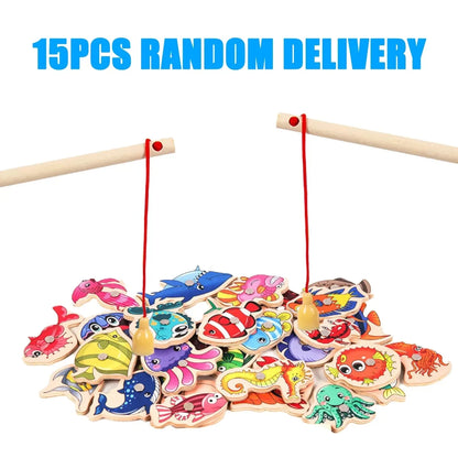 Montessori Wooden Magnetic Fishing Toys - Marine Cognition, Early Edu,