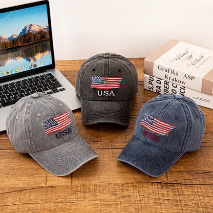 USA American Flag Embroidered Washed Cotton Baseball Cap