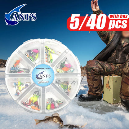 ANFS Ice Fishing Jigs 5pcs/40pcs Ice Fishing Lures, Walleye Jig