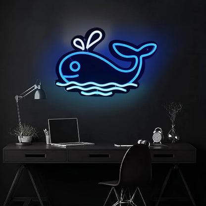 Blue Whales Neon Sign for Room Decor, LED Light