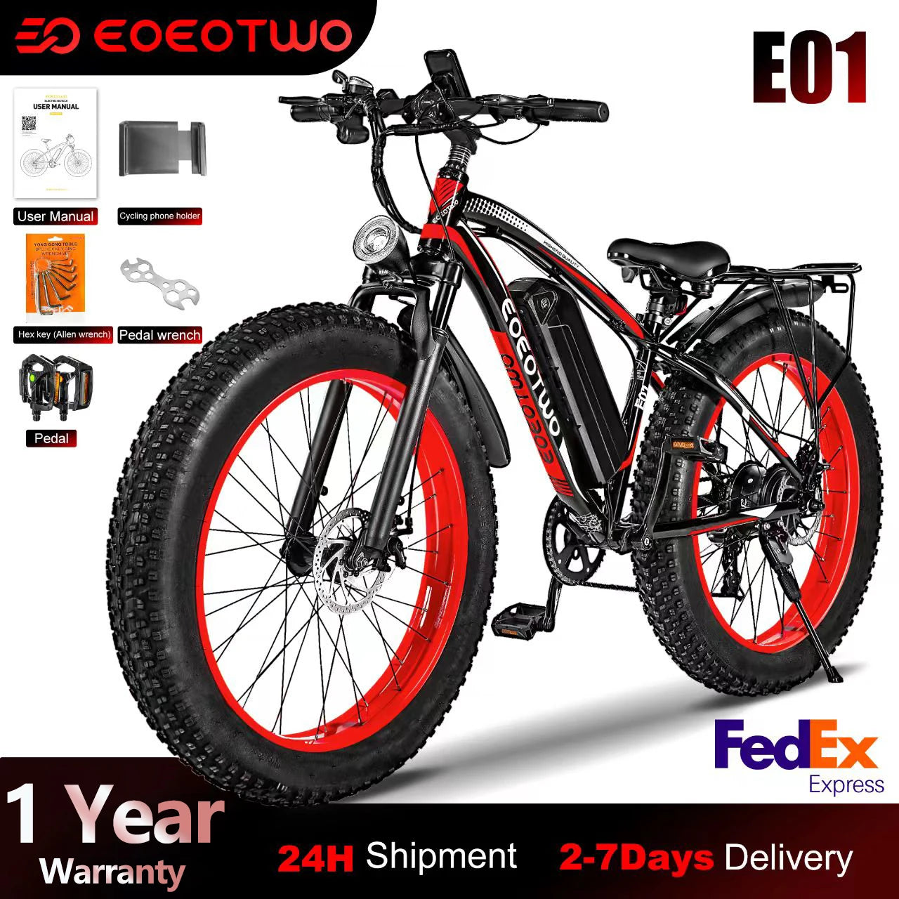 EOEOTWO E01 Electric Bike,26"x4.0 Fat Tire Ebike for Adults,