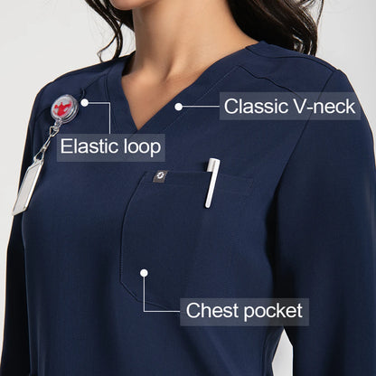 KUNGFU SCRUBS Women Long-sleeved Scrub Tops Nursing T-shirt