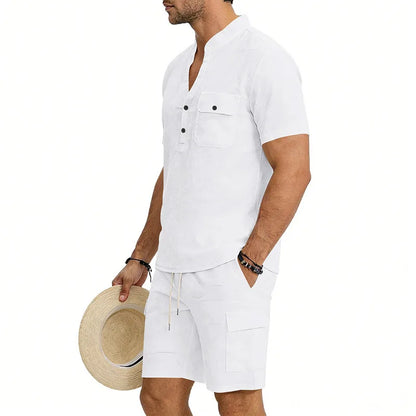 American summer men's casual linen suit, outdoor loose