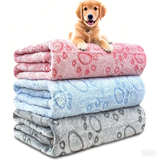 1pcs Ultra-Soft Paw Print Dog Blankets - Machine Washable,