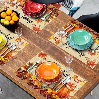 4pcs Thanksgiving Harvest Day Print Placemat Pumpkin
