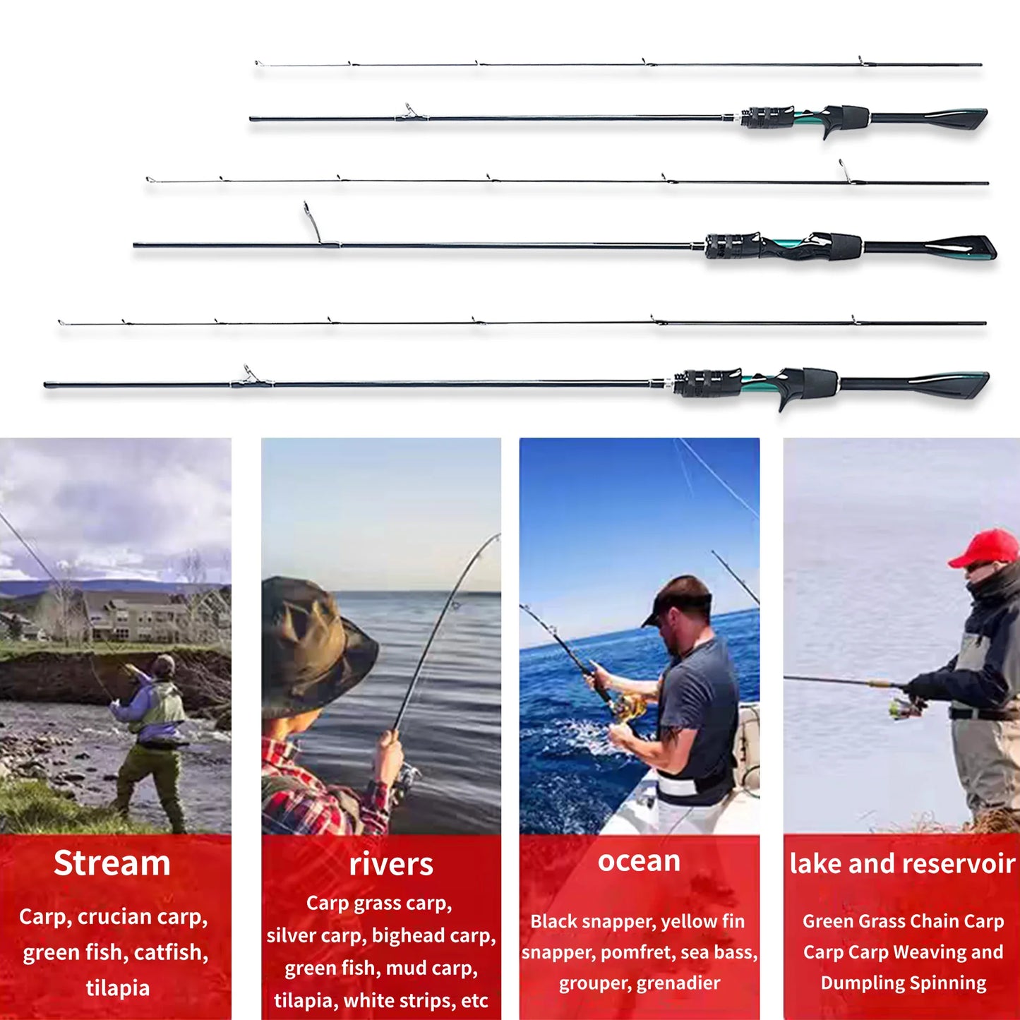 High-Carbon Fiber Ultra-Light and Ultra-Fast Adjustable Lure Rod 1.68m 1.8m 1.98m Solid Carbon Fiber Rod Tip Lightweight, Strong and Durable Quick Response Special-Shaped Handle Piano Paint Finish Korean Sic Ceramic Ring with