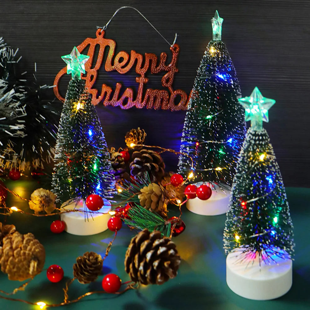 Mini Christmas Trees with LED Light Decor Tabletop Crafting DIY