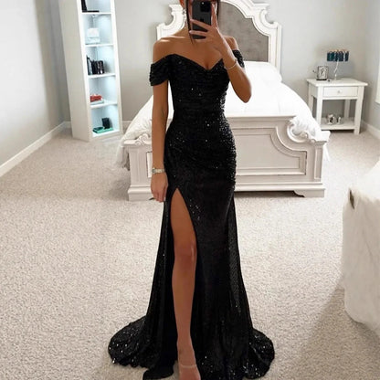 Casual Chic One-Shoulder Slit Dress Women's Fashion
