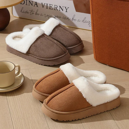 Women's plush slippers winter outdoor, thick sole