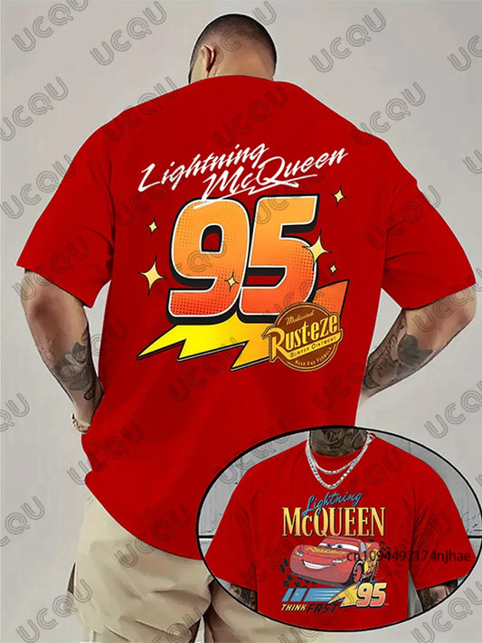 Lightning McQueen Cars 95 Graphic Print T-shirt For Men Summer Short Sleeve