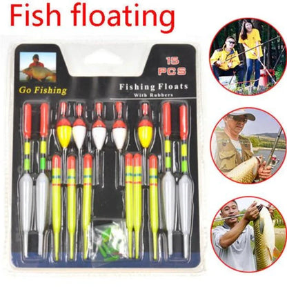 1Set (15Pcs) Portable Fishing Float with Multiple Size Combinations