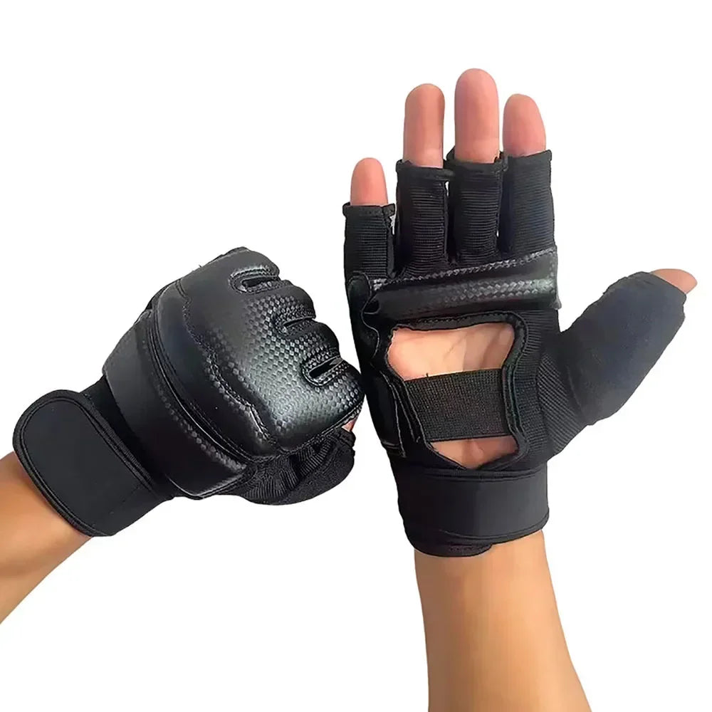 1Pair Boxing Gloves PU Half Finger Gloves Sports MMA