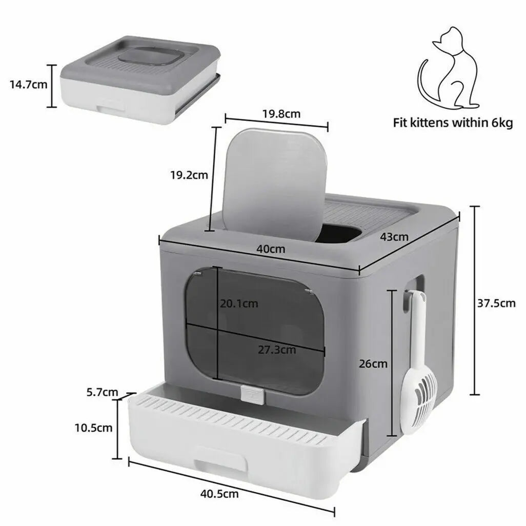 Cat Litter Box with Scoop and Tray Sifting Enclosed Foldable