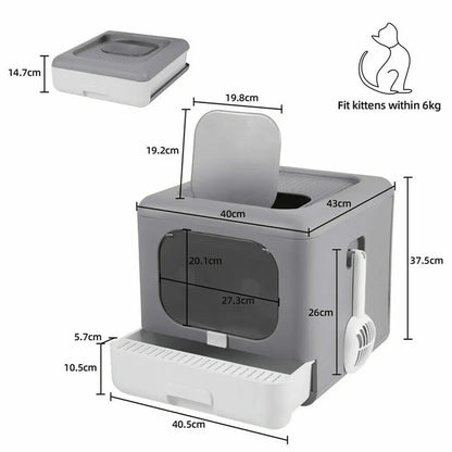 Cat Litter Box with Scoop and Tray Sifting Enclosed Foldable