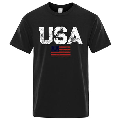 Vintage Usa Flag Street Print Male T Shirts Hip Hop Street