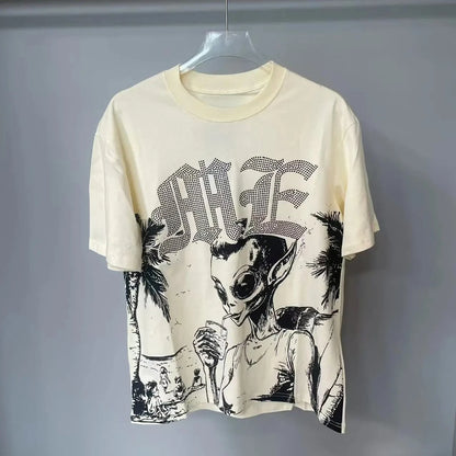 New Summer Letter Rhinestone Short Sleeve Black Men's T-Shirt