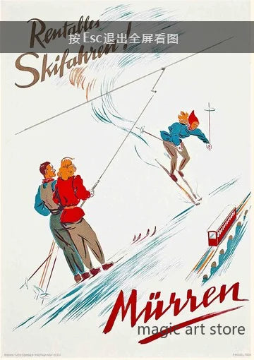 Retro Zermatt Chamonix Skiing Art Poster Vintage Australia