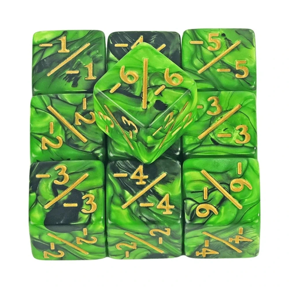 10pcs/set Six Sided Dice Set D6 Counters +1/+1 and -1/-1 Set for Math Teaching ,Kid Arithmetic Toys, Card Game Accessories